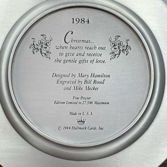 Vintage Little Gallery By Hallmark Mary Hamilton Christmas Pewter Plate Gray OS - Picture 3 of 3